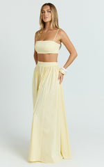 Tegan Two Piece Set - Straight Neck Micro Crop Top and A Line Maxi Skirt Set in Butter Yellow