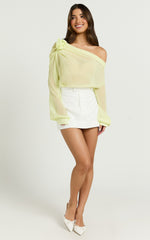 Terry Top - One Shoulder Rosette Detail Gathered Top in Citrus