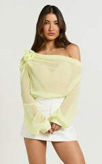 Terry Top - One Shoulder Rosette Detail Gathered Top in Citrus