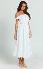 Theadore Midi Dress - Tip Shoulder Fit And Flare Dress in White