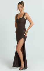 Thelma Maxi Dress - Square Neck Bodycon Dress in Chocolate