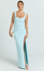 Thelma Maxi Dress - Square Neck Bodycon Dress in Light Blue