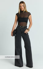 Therese Jeans - High Waist Wide Leg Flare Recycled Denim Jeans in Black