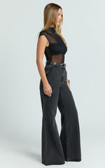 Therese Jeans - High Waist Wide Leg Flare Recycled Denim Jeans in Black