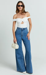 Therese Jeans - High Waist Wide Leg Flare Recycled Denim Jeans in Dark Blue Wash