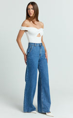 Therese Jeans - High Waist Wide Leg Flare Recycled Denim Jeans in Dark Blue Wash