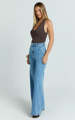 Therese Jeans - High Waist Wide Leg Flare Recycled Denim Jeans in Light Mid