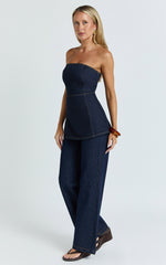 Tianna Top - Strapless Longline Denim Top in Indigo Wash