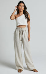 Tilly Linen Pants - Elasticated Drawstring Relaxed Linen Pants in Beige