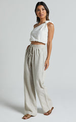 Tilly Linen Pants - Elasticated Drawstring Relaxed Linen Pants in Beige