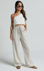 Tilly Linen Pants - Elasticated Drawstring Relaxed Linen Pants in Beige