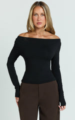 Tisdale Top - Boat Neck Long Sleeve Top in Black