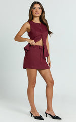 Torah Mini Skirt - Mid Waist Tailored A Line Skirt in Burgundy