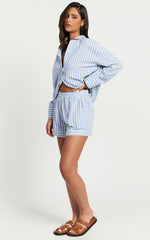 Tori Shorts - High Waist A Line Stripe Shorts in Light Blue Stripe