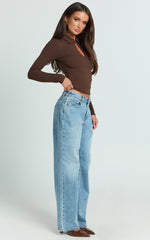 Tove Top - Long Sleeve Collared Polo Top in Dark Chocolate