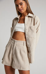 Tovil Shorts - High Waisted Corduroy Shorts in Sand