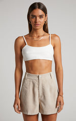 Tovil Shorts - High Waisted Corduroy Shorts in Sand