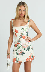 Tracey Mini Skirt - Floral Print Mid Rise Fitted Leg Split Skirt in Rustic Floral