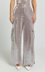 Tricia Pants - Mid Waist Cargo Pocket Sequin Pants in Grey
