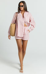 Tristan Top - Oversized Button Down Long Sleeve Striped Shirt in Pink