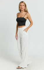 Trixie Pants - High Waist Linen Look Stripe Tailored Pants in Off White
