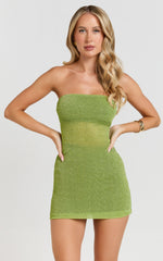 Tyla Mini Dress - Strapless Lurex Bodycon Dress in Sage