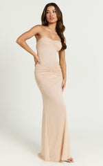 Uma Maxi Dress - Glitter Tulle Strapless Ruched Side Dress in Nude