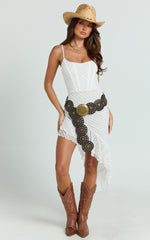 Uma Mini Dress - Strappy Scoop Neck Ruffle Hem Fitted Dress in White