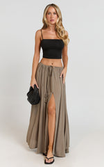 Under The Twilight Maxi Skirt - Thigh Split Skirt in Olive