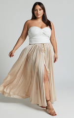 Under The Twilight Maxi Skirt - Thigh Split Skirt in Beige