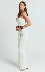 Ursula Maxi Dress - Strapless Tie Waist Boucle Knit Dress in Off White