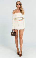 Ursula Top - Long Sleeve Off Shoulder Cropped Top in Cream