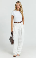 Valencia Pants - High Waist Pleated Tapered Leg Pants in White