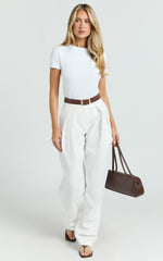 Valencia Pants - High Waist Pleated Tapered Leg Pants in White