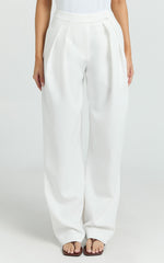 Valencia Pants - High Waist Pleated Tapered Leg Pants in White