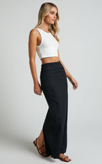 Vance Maxi Skirt - Linen Back Split Skirt in Black