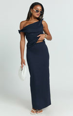 Vance Maxi Skirt - Linen Back Split Skirt in Navy