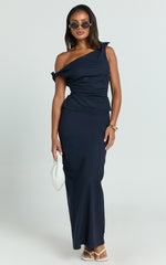 Vance Maxi Skirt - Linen Back Split Skirt in Navy