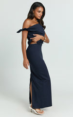 Vance Maxi Skirt - Linen Back Split Skirt in Navy