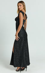 Vance Midi Dress - Ruched Cap Sleeve Bustier Bias Cut Dress in Black