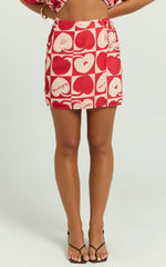 Vangie Mini Skirt - Linen Look A Line Skirt in Red/Pink