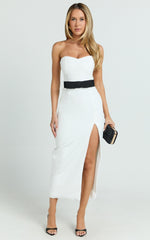 Veronica Midi Dress - Sweetheart Strapless Bow Detail High Split Dress in White