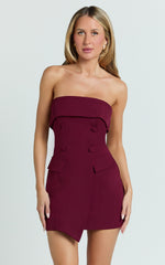 Veronica Mini Dress - Strapless Collared Tailored Bodycon Dress in Wine