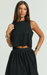 Vicky Top - Linen Shift Key Hole Crop Top in Black