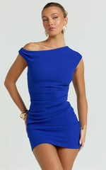 Vilma Mini Dress - One Shoulder Bodycon Dress in Blue