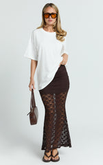 Viola Maxi Skirt - Lace Sheer Bodycon Skirt in Chocolate