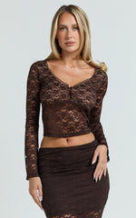 Viola Top - Lace Sheer Long Sleeve Top in Chocolate