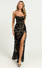 Violeta Maxi Dress - Corset Front Burnout Dress in Black