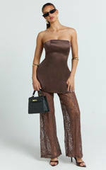 Vivienne Two Piece Set - Strapless Top & Lace Pant Set in Mocha
