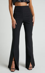Volta Pants - Front High Waisted Split Boot Leg Kick Out Pants in Black